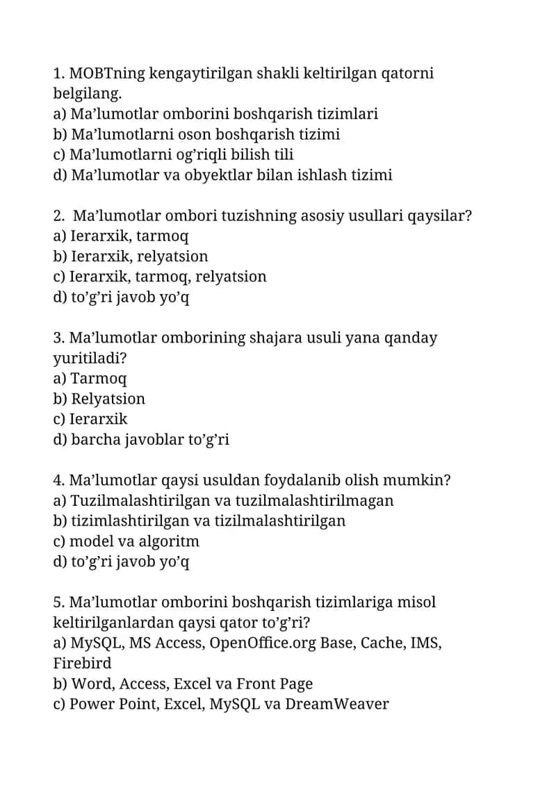 Informatikadan test 1