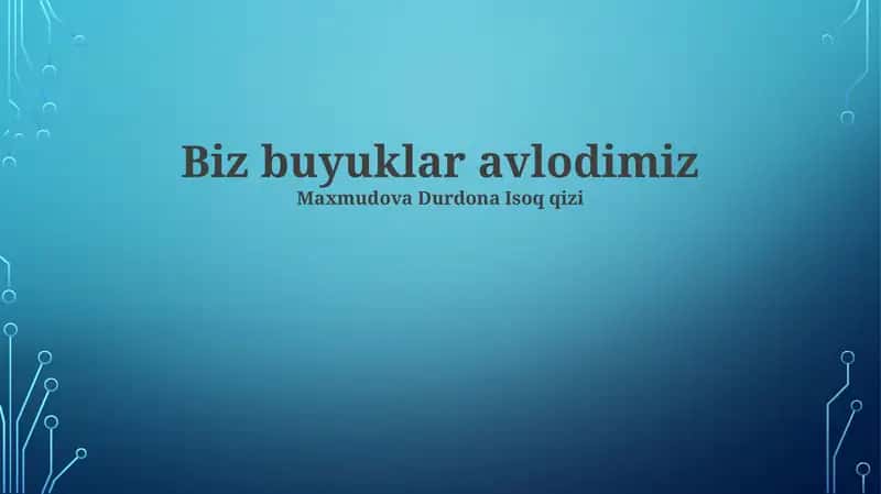 Madaniy Boyliklar 1