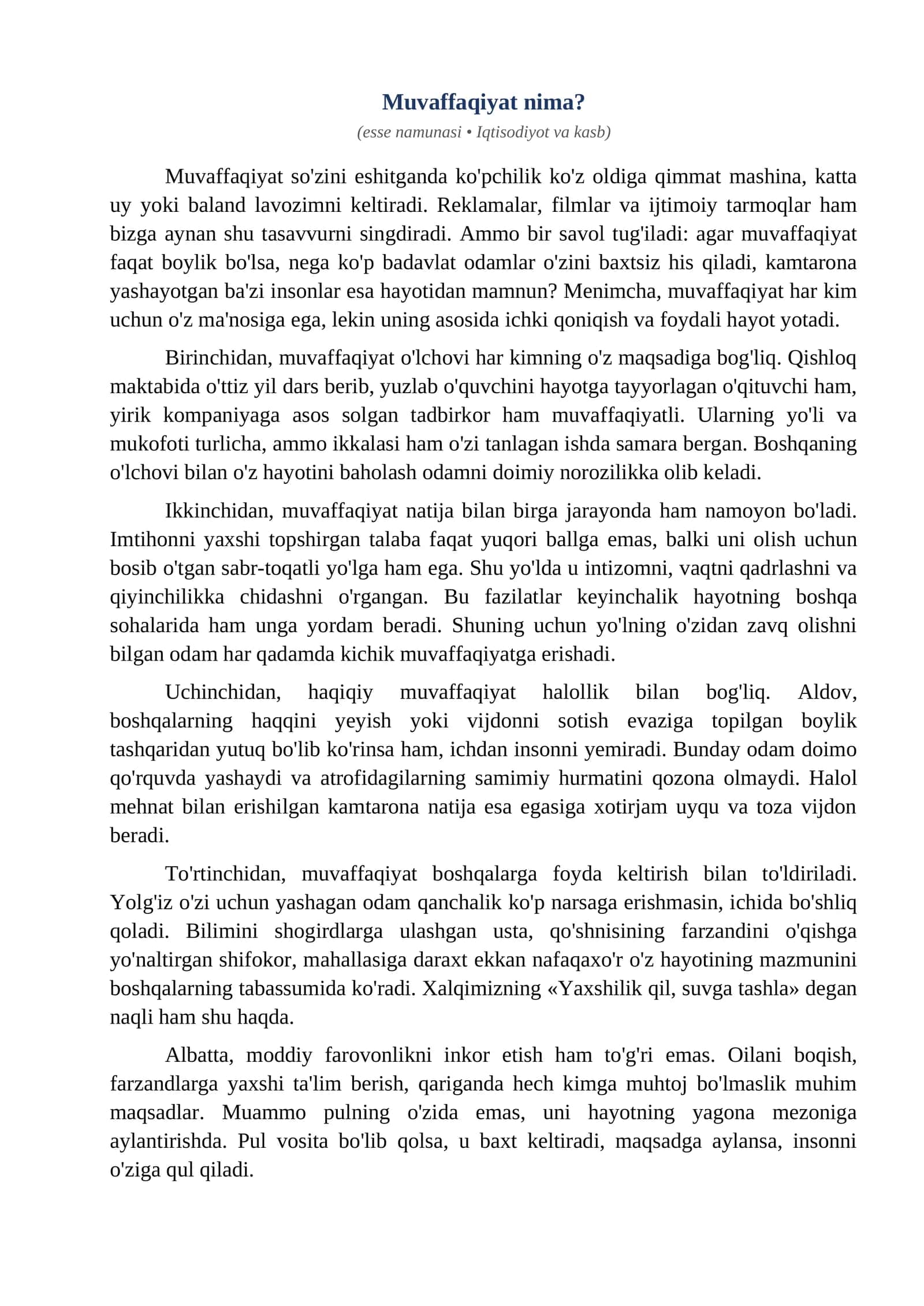 Esse Muvaffaqiyat nima 1
