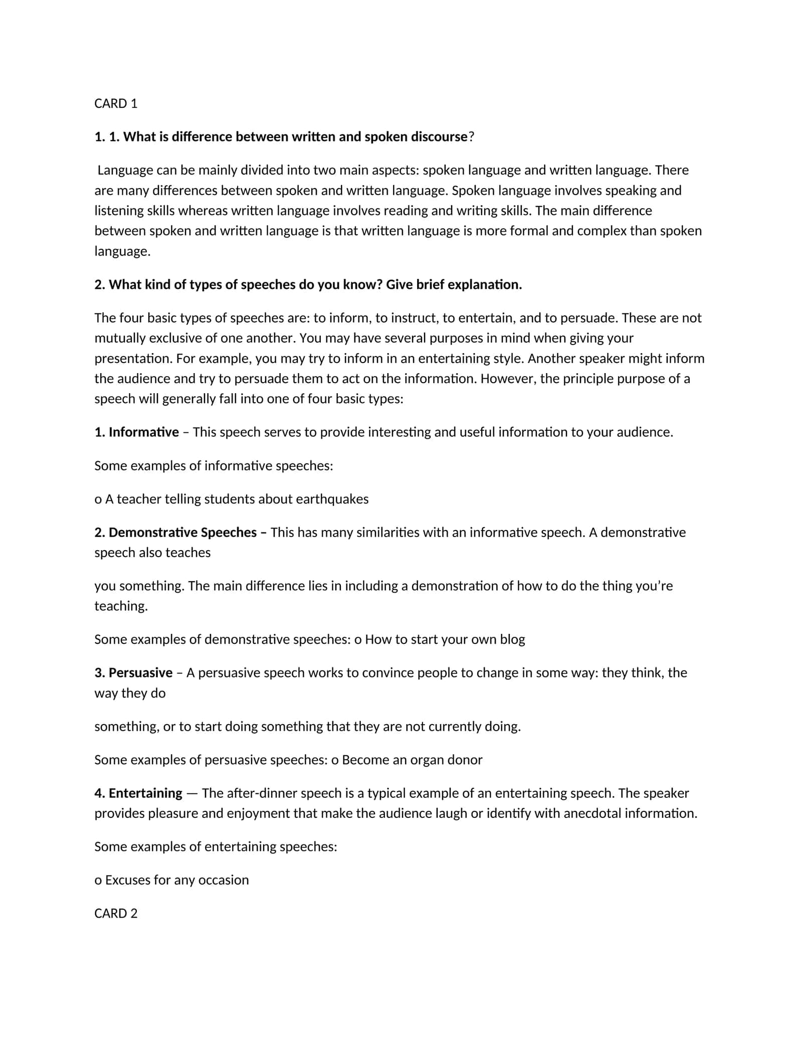 Types of Speeches 1