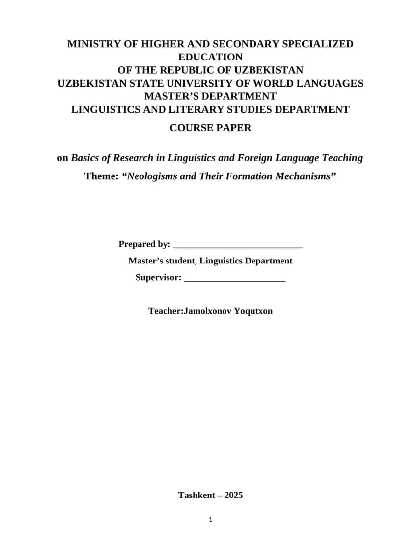 Basics of Research in Linguistics and Foreign Language Teaching 1