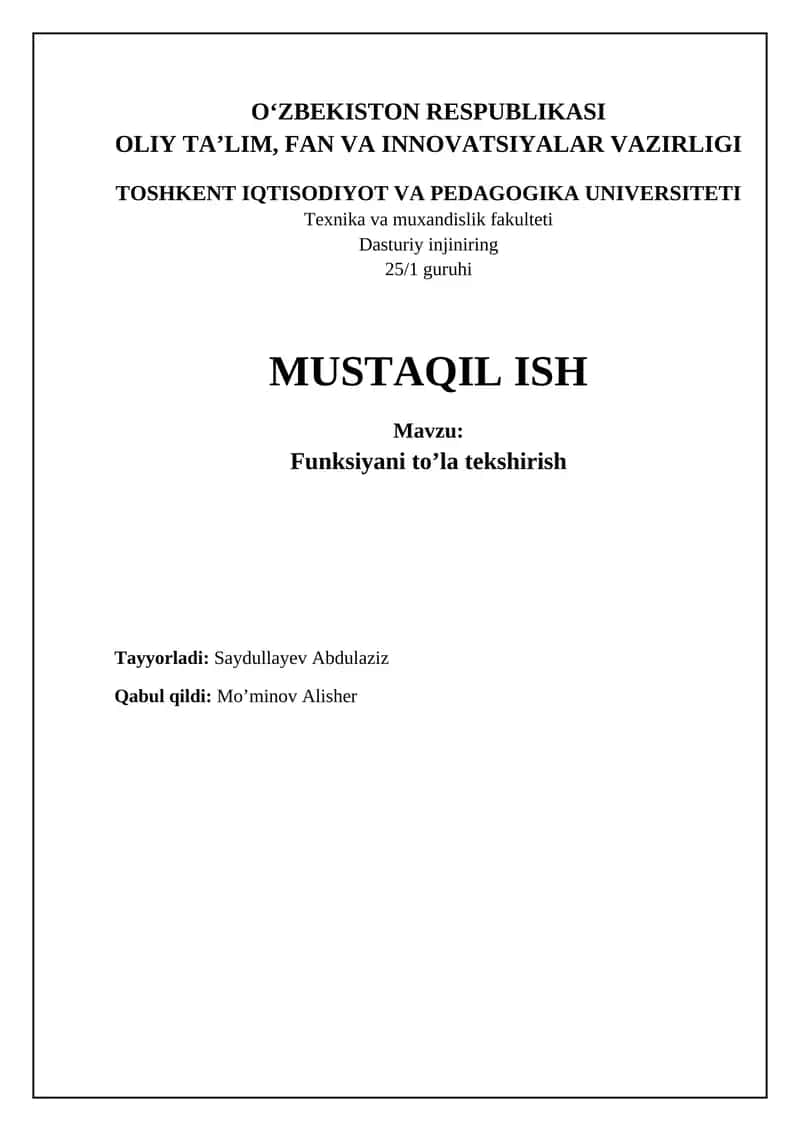 Funksiyani to'la tekshirish 1
