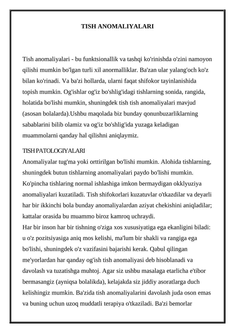 Tish Anomaliyalari 1