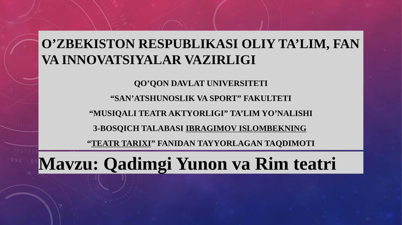 Qadimgi Yunon va Rim teatri 1