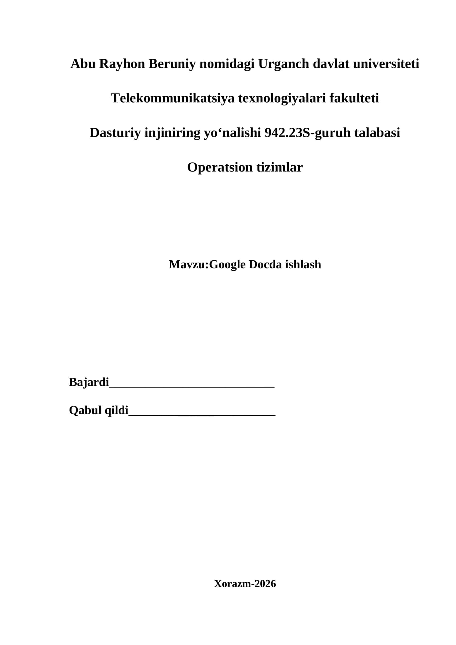 Google Docda ishlash 1