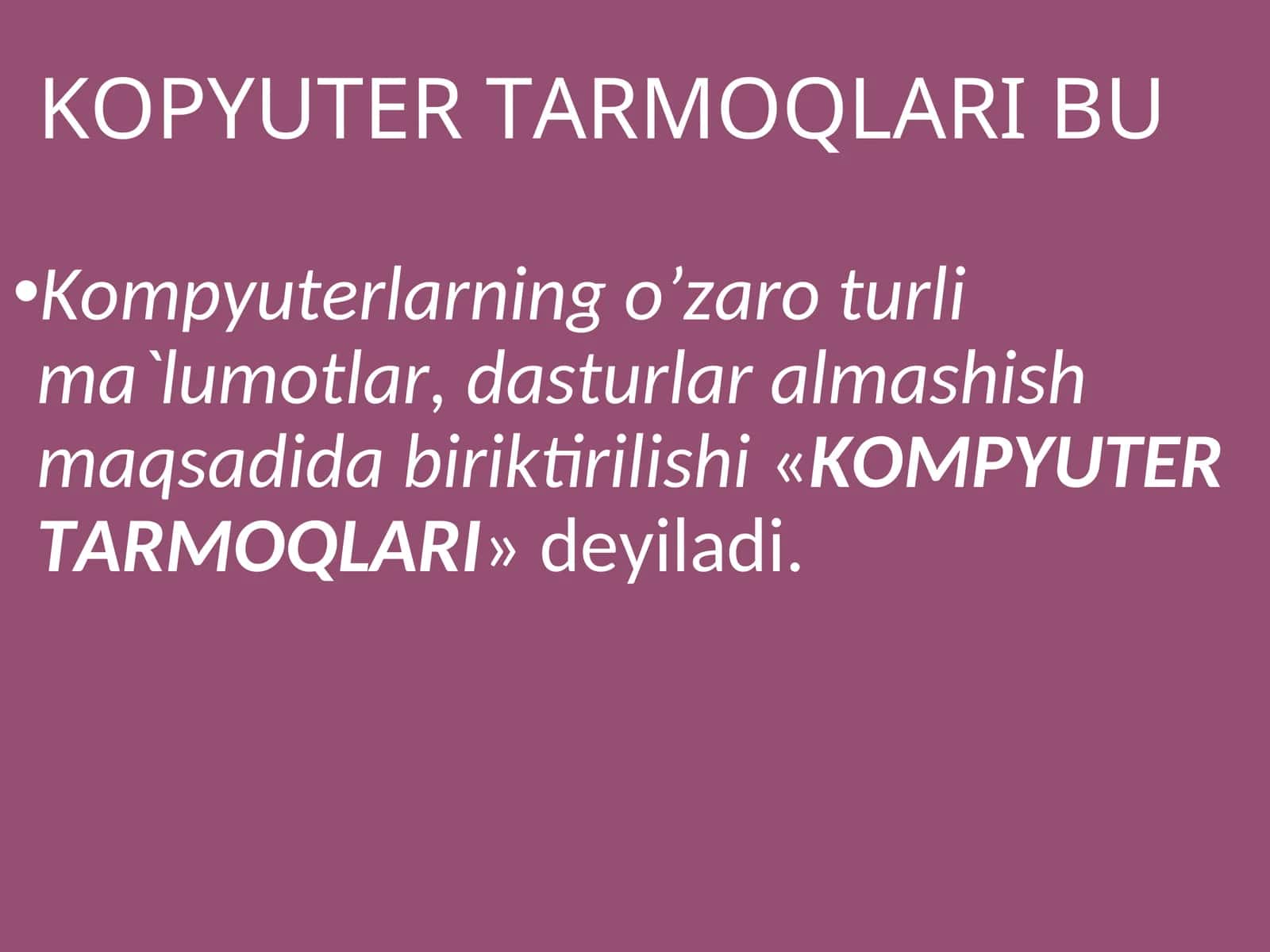 KOPYUTER TARMOQLARI BU 1