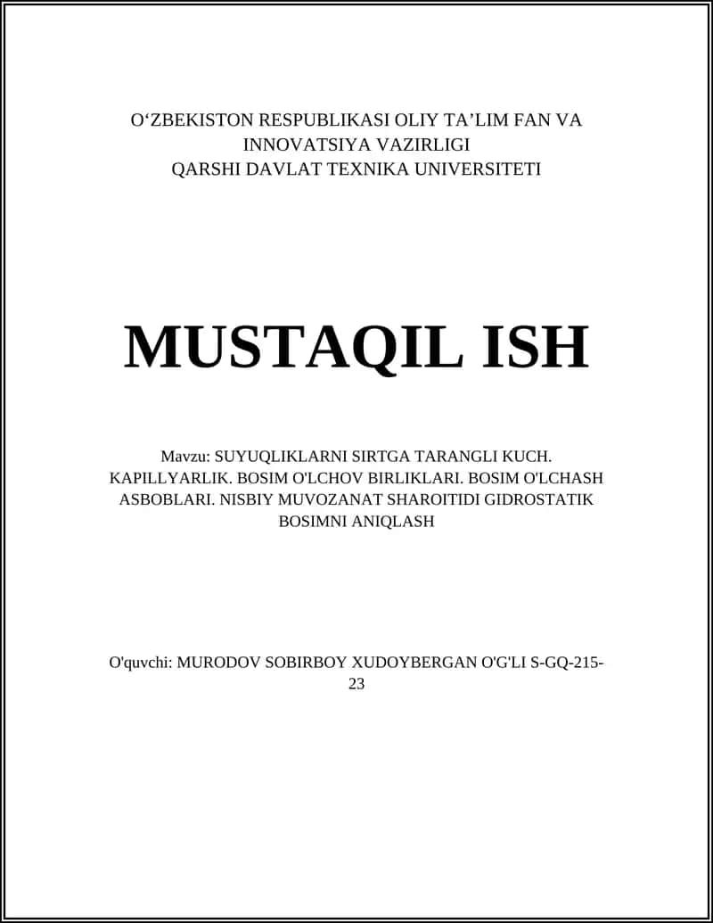 SUYUQLIKLARNI SIRTGA TARANGLI KUCH 1