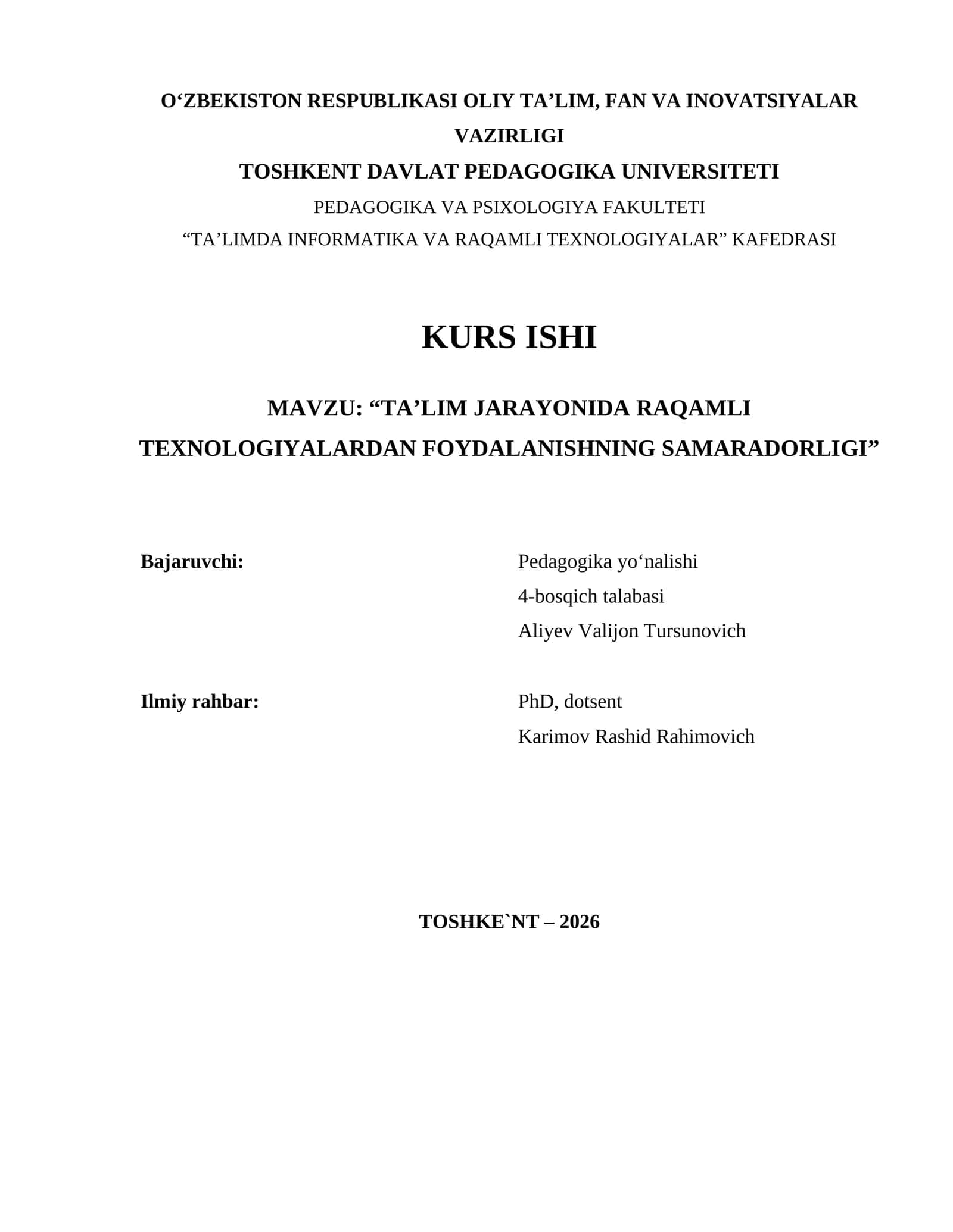 Talimda raqamli texnologiyalar kurs ishi 1