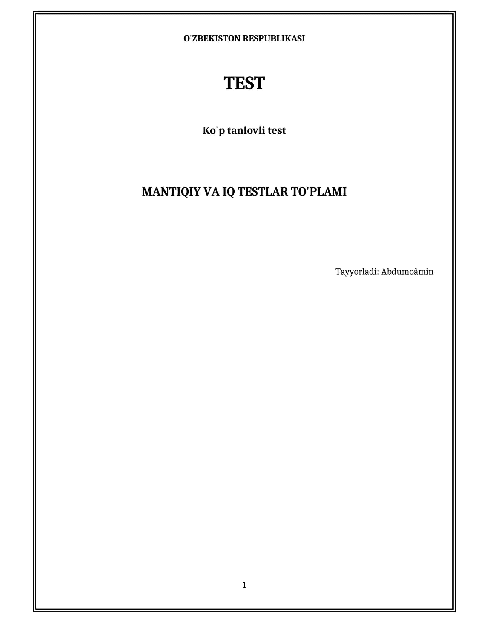 MANTIQIY VA IQ TESTLAR TO'PLAMI 1
