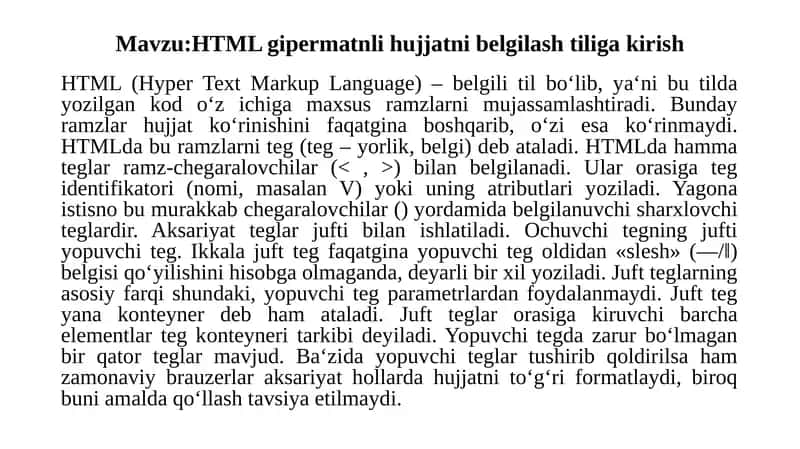 HTML gipermatnli hujjatni belgilash tiliga kirish 1