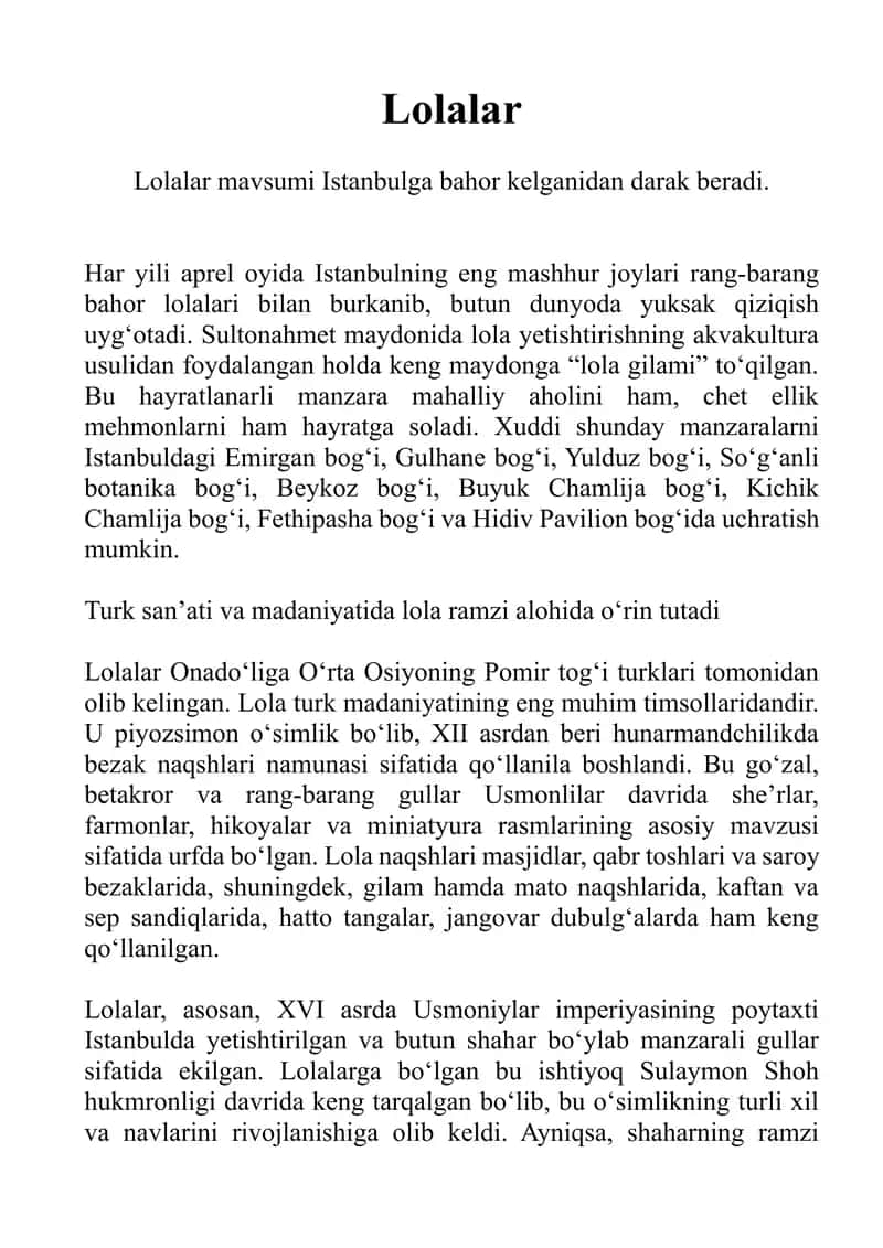 Lola matni ustida topshiriqlar 1