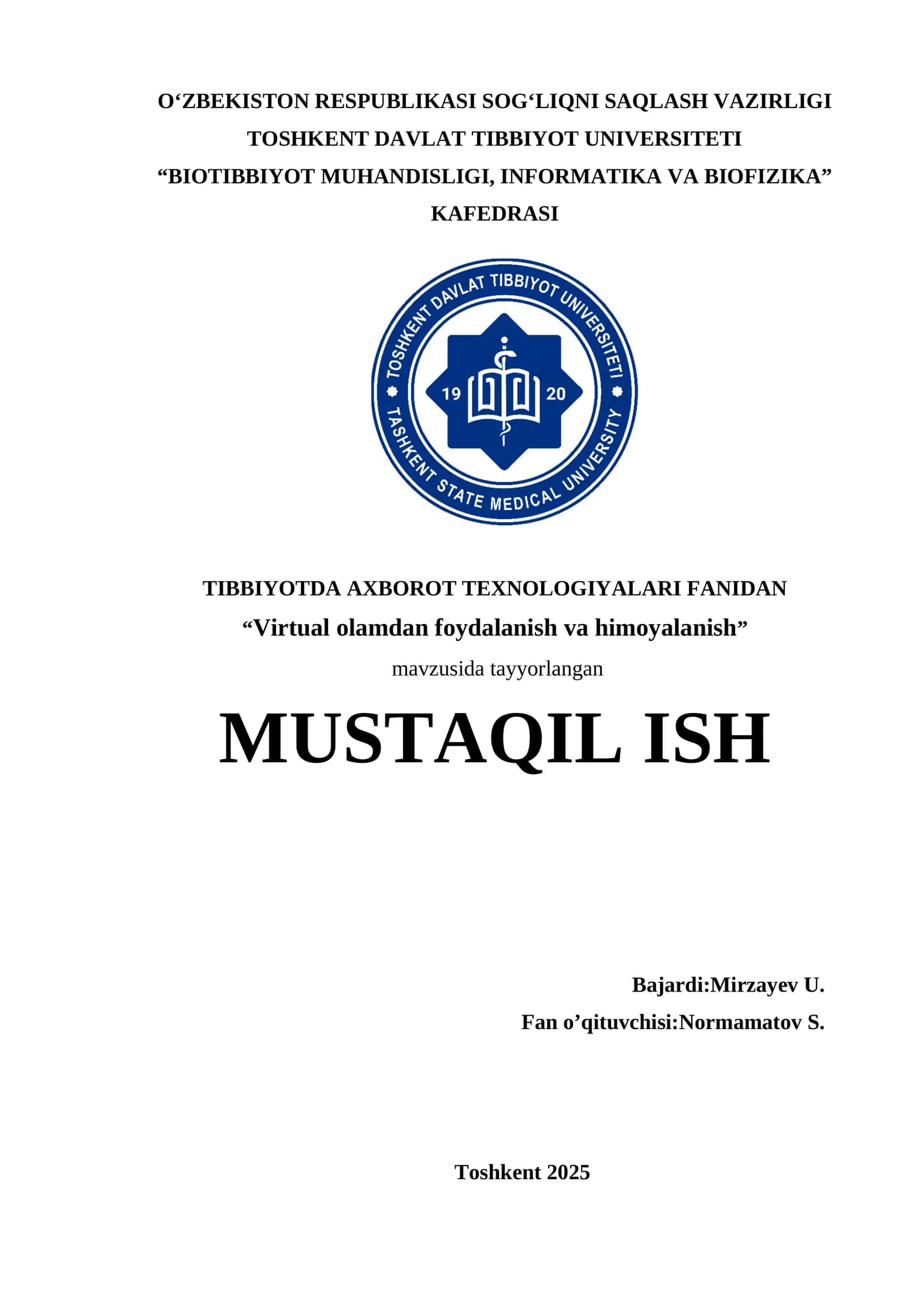 Virtual olamdan foydalanish va himoyalanish 1