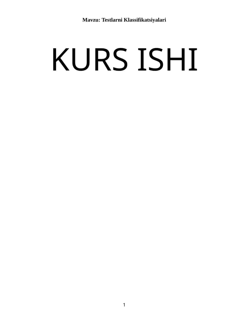 Testlarni Klassifikatsiyalari 1