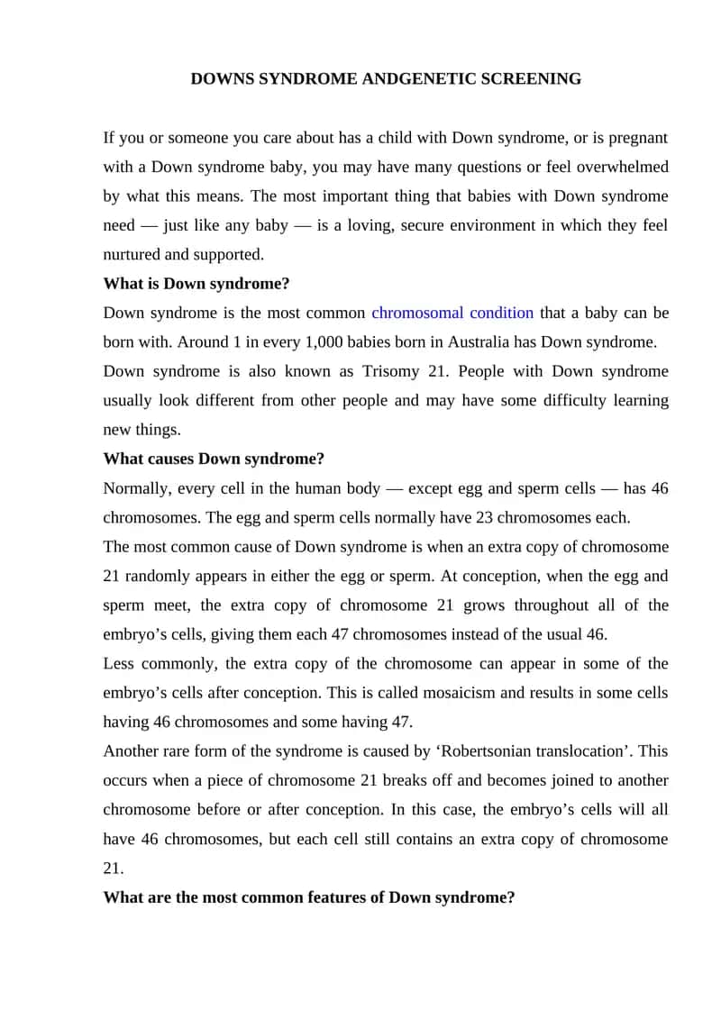 Down syndrome and Genetic Screening 1