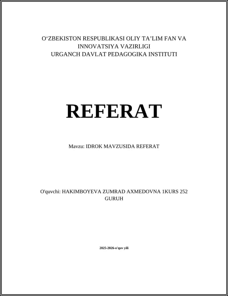 IDROK MAVZUSIDA REFERAT 1