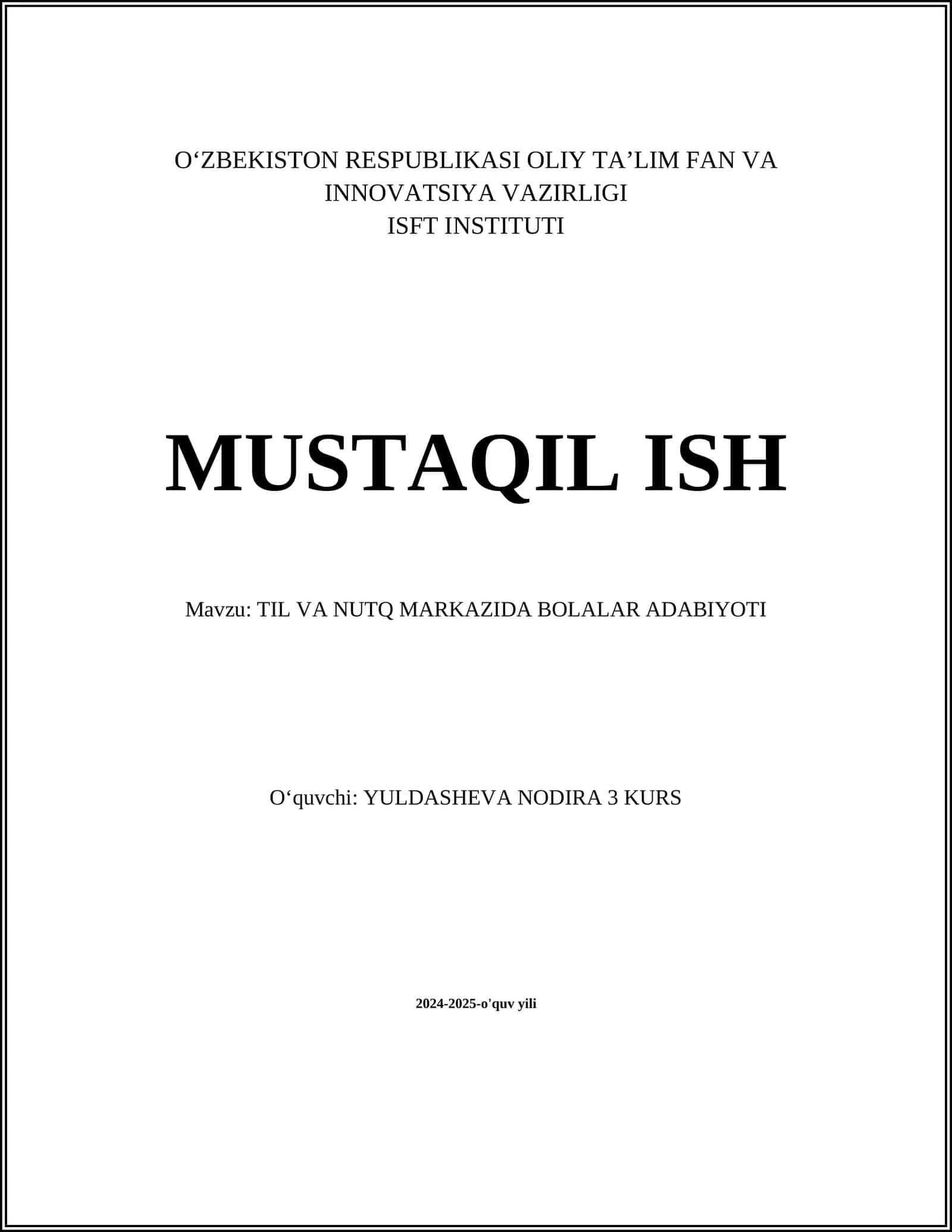 TIL VA NUTQ MARKAZIDA BOLALAR ADABIYOTI 1