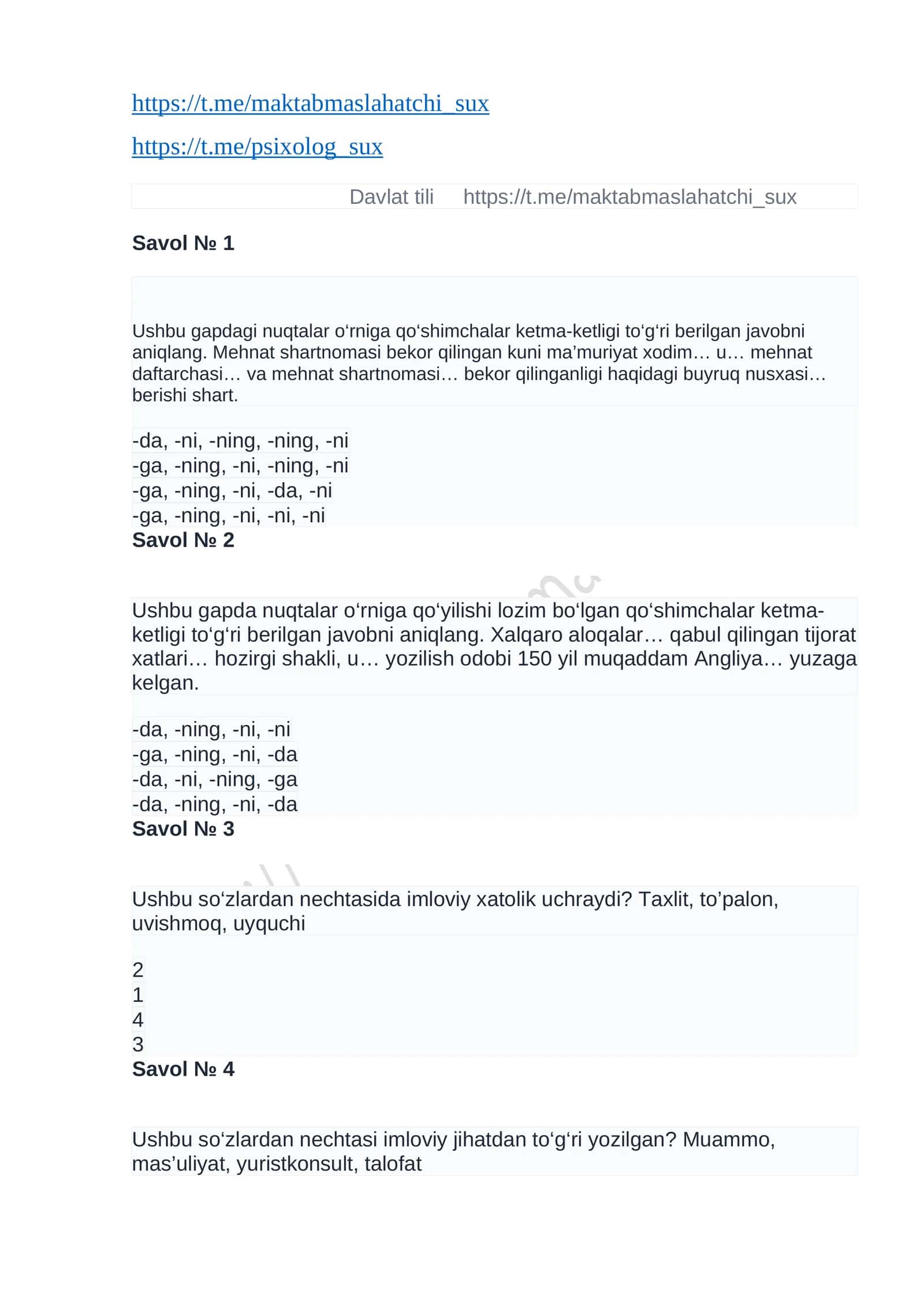argost 40 talik savol javoblari bilan 1