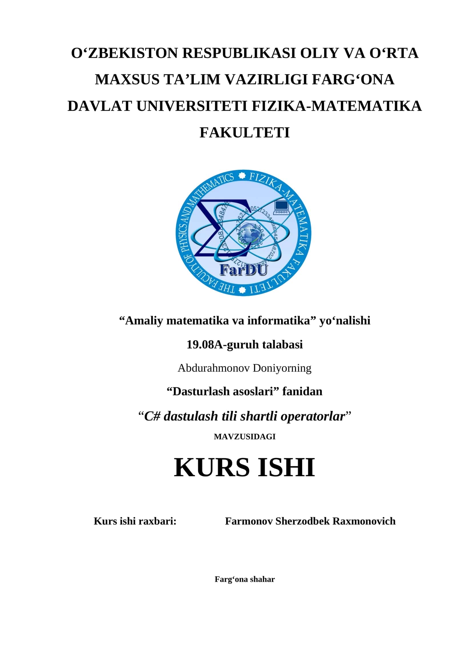 “C# dasturlash tili shartli operatorlar” 1