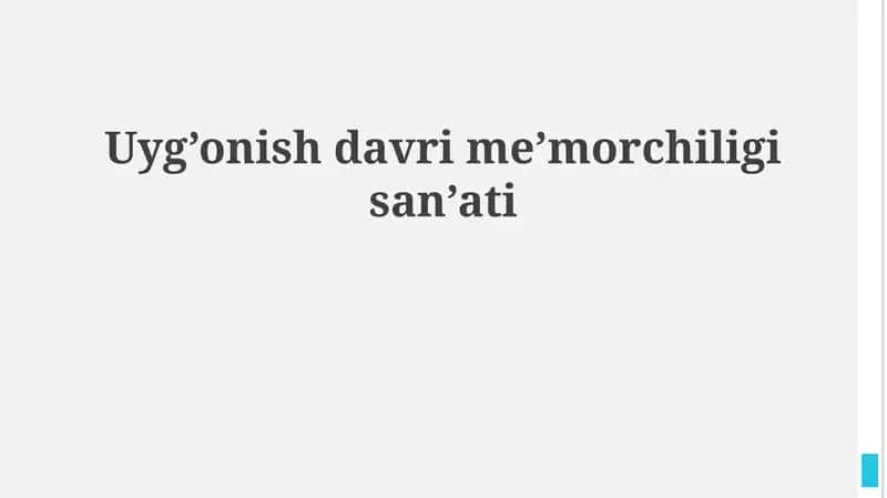 Uyg’onish davri me’morchiligi san’ati 1