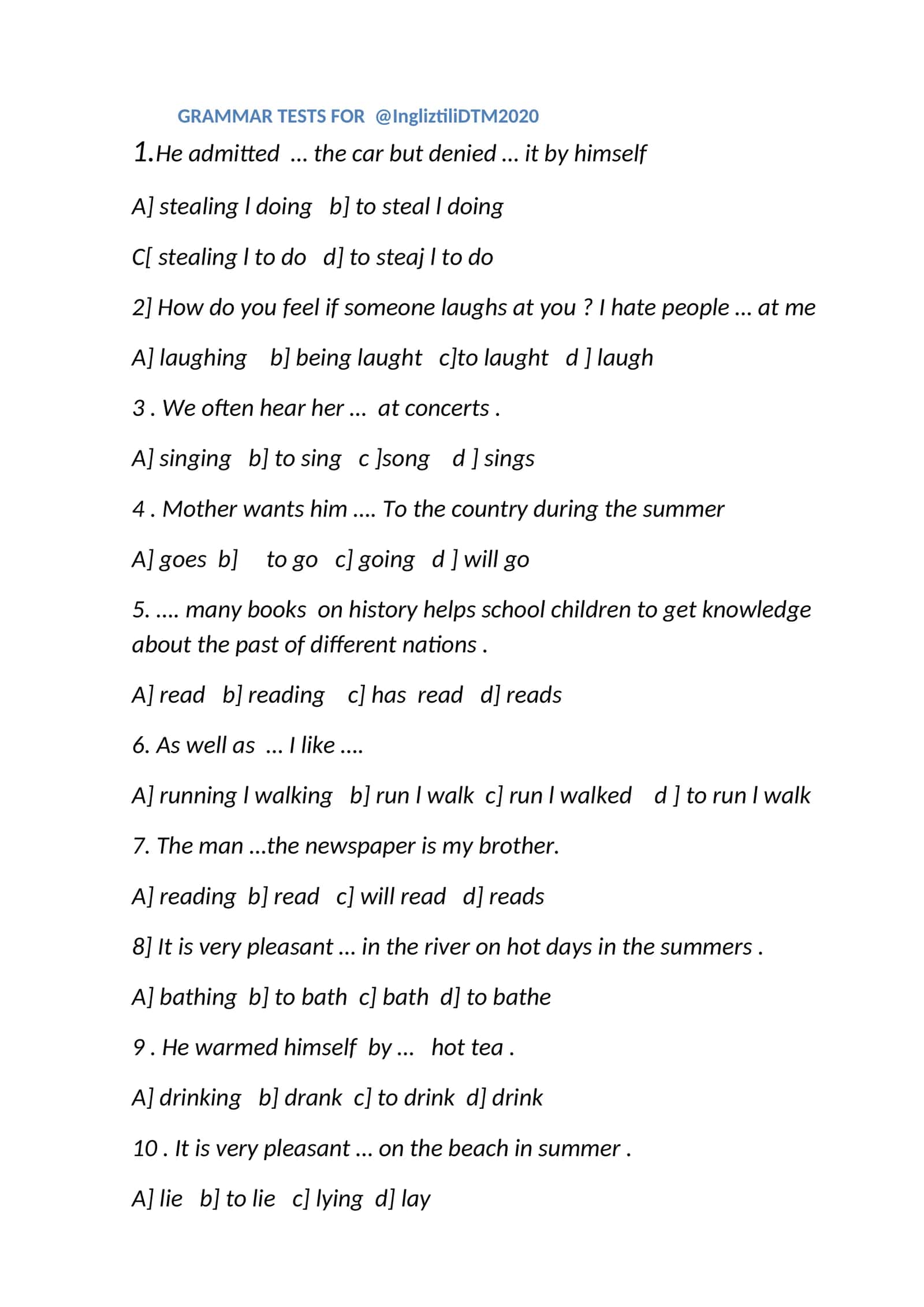 GRAMMAR TESTS FOR @IngliztiliDTM2020 1