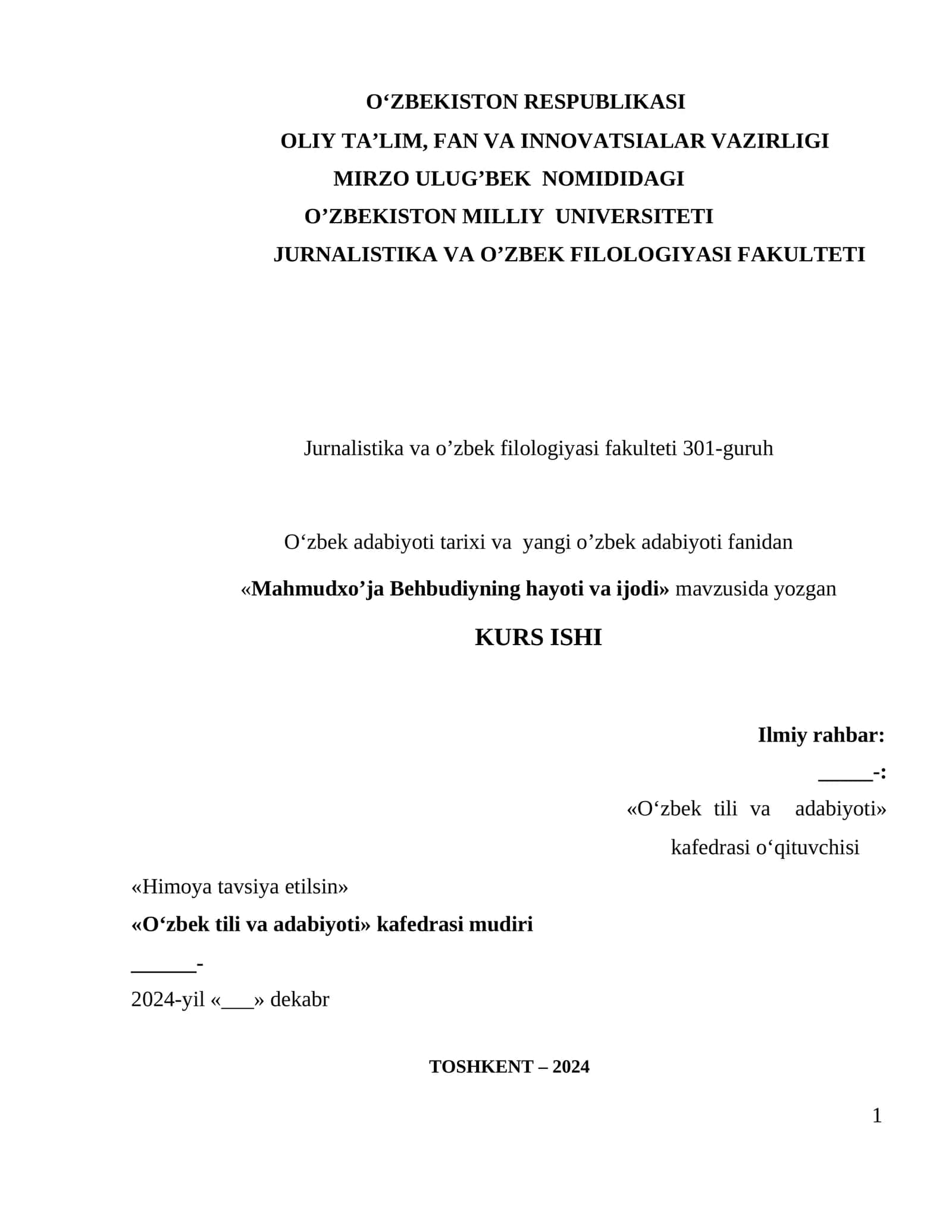 Mahmudxo’ja Behbudiyning hayoti va ijodi 1