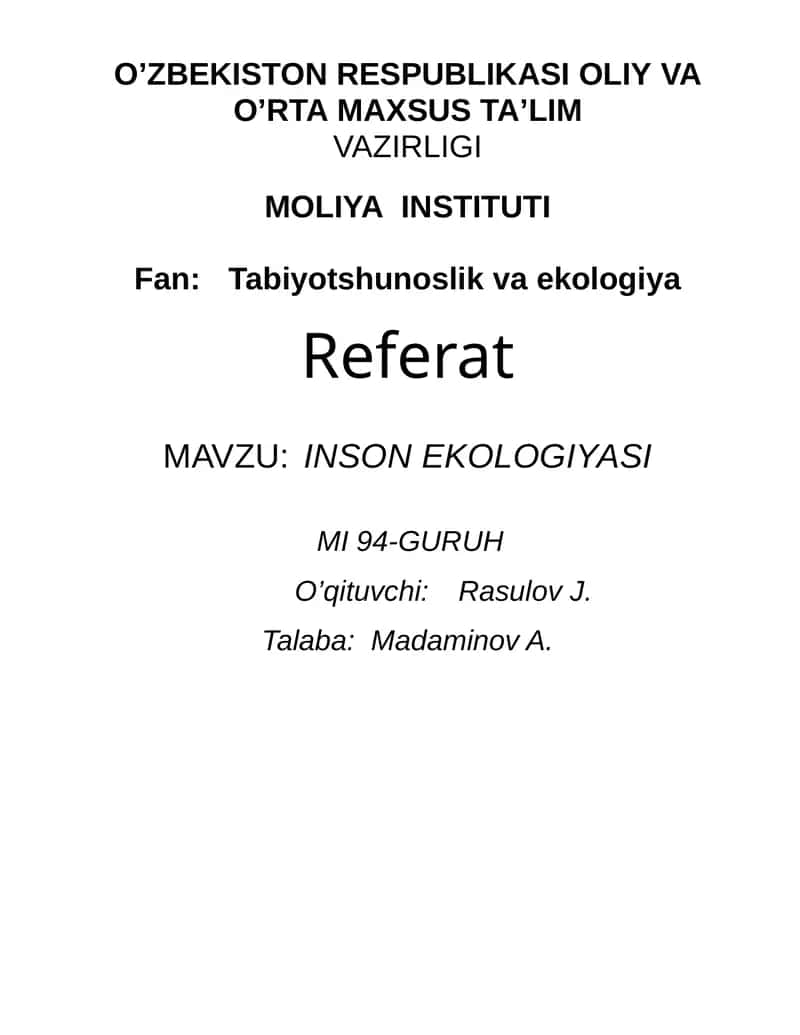 INSON EKOLOGIYASI 1
