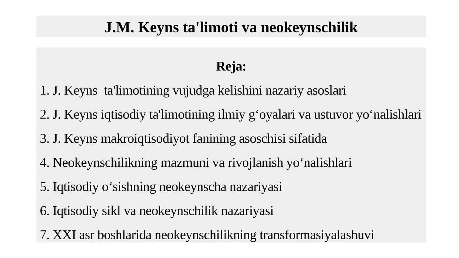 J.M.Keyns ta'limoti va neokeynschilik 1
