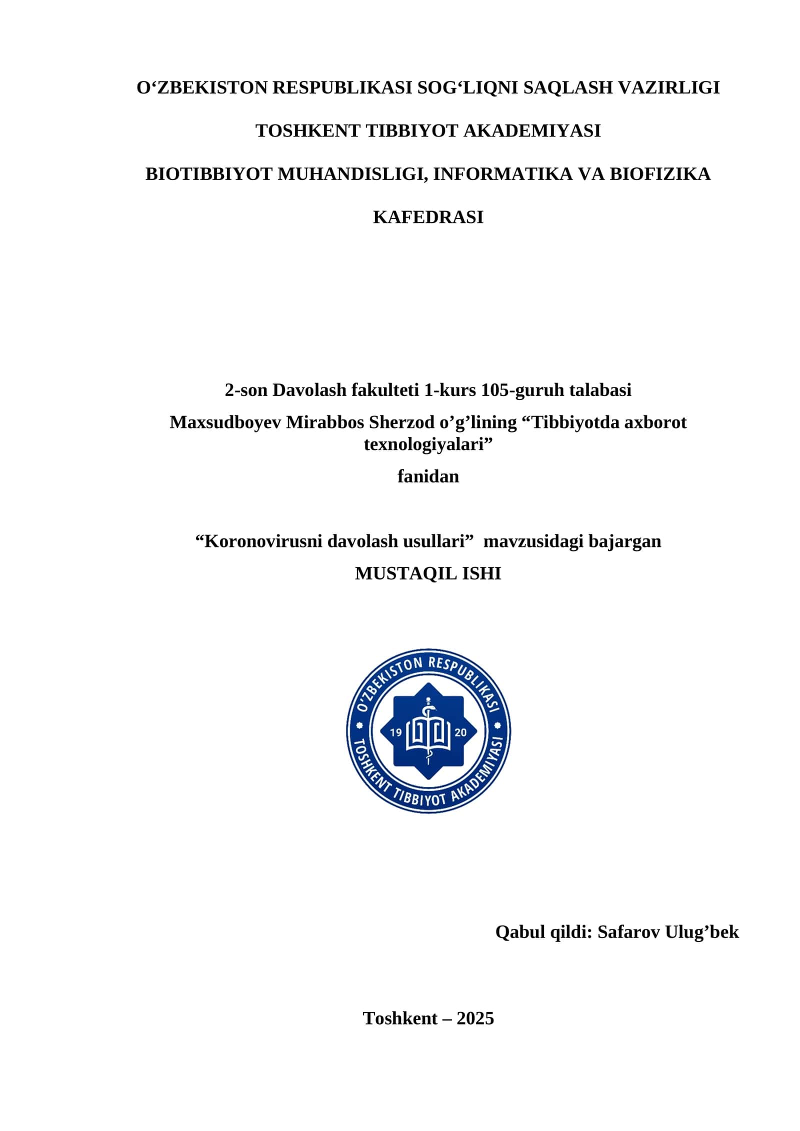 Koronovirusni davolash usullari 1