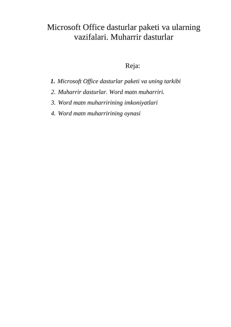 Microsoft Office dasturlar paketi 1