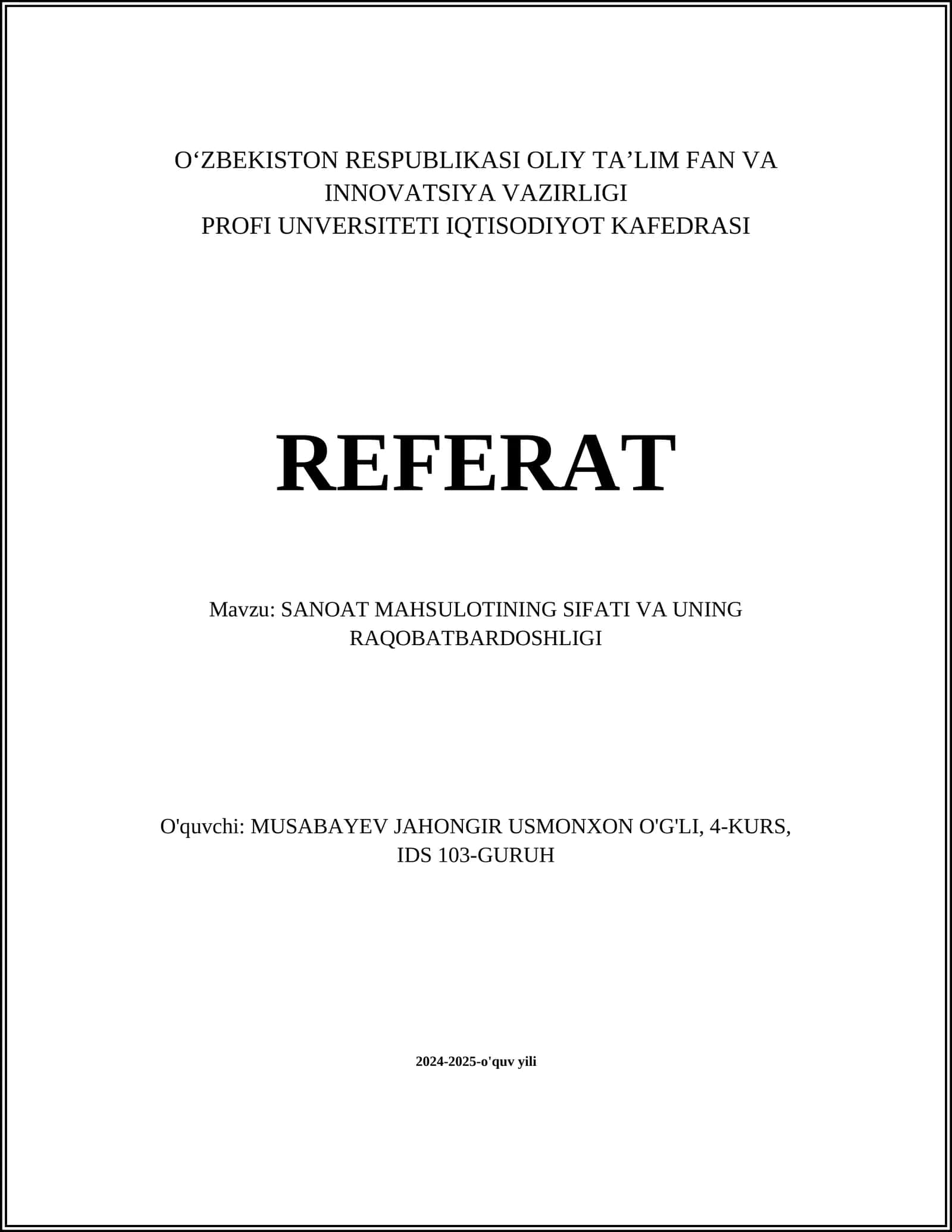 Sanoat mahsulotining sifati va uning raqobatbardoshligi 1