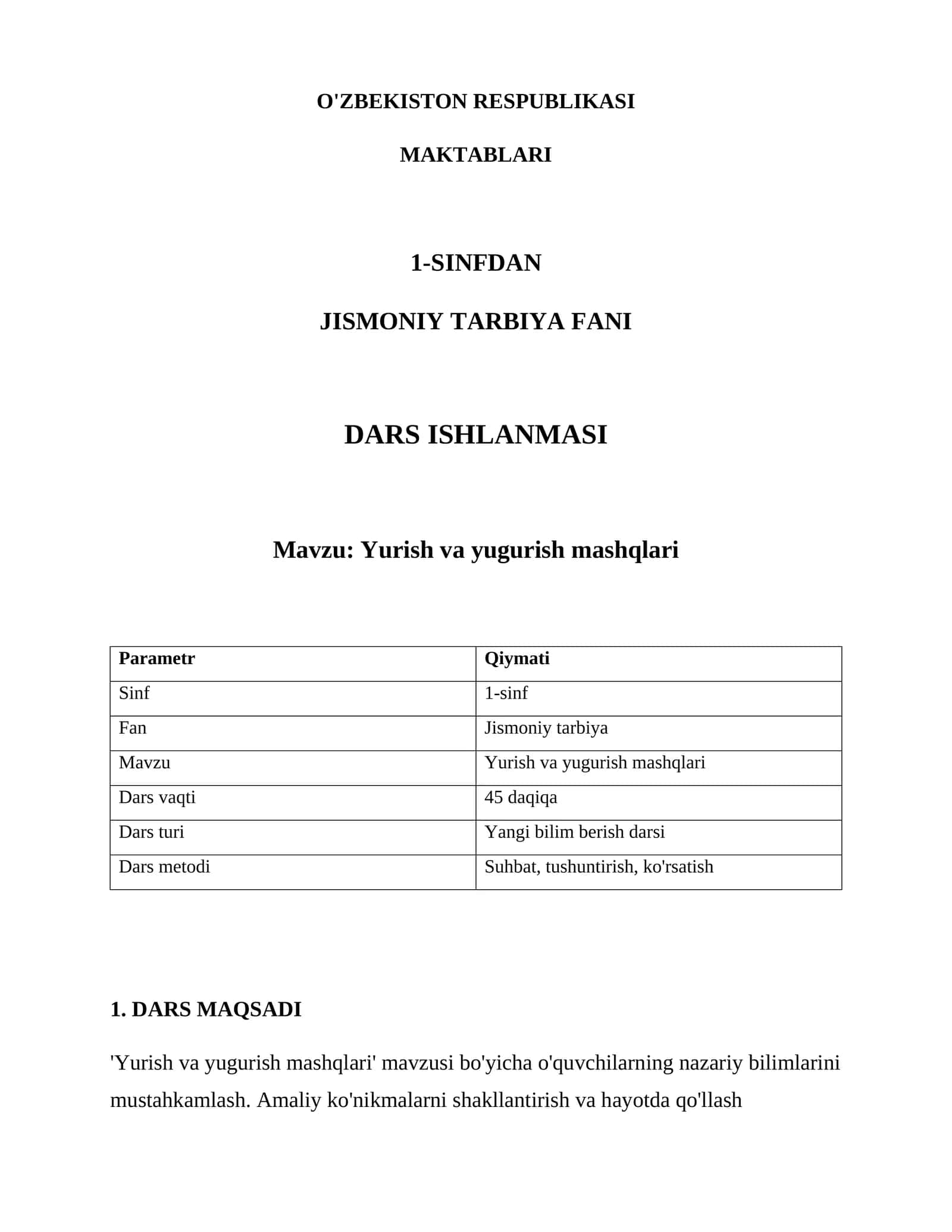 Yurish va yugurish mashqlari 1