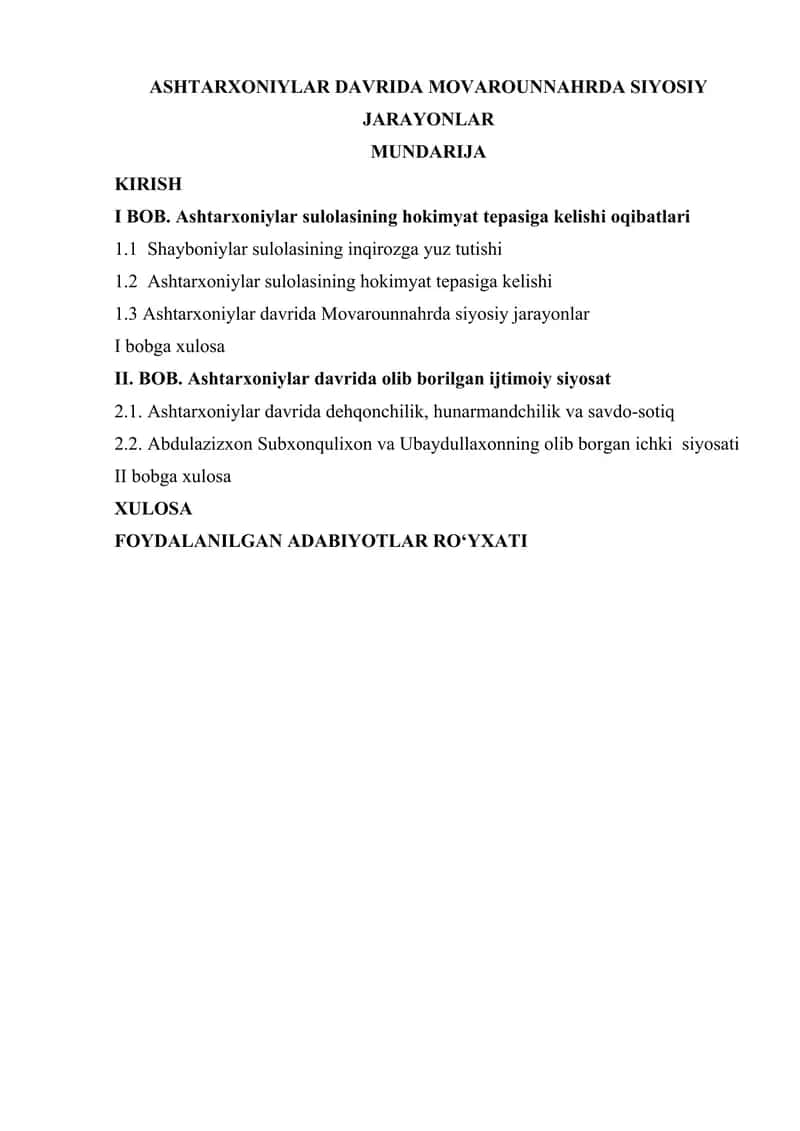 ASHTARXONIYLAR DAVRIDA MOVAROUNNAHRDA SIYOSIY JARAYONLAR 1