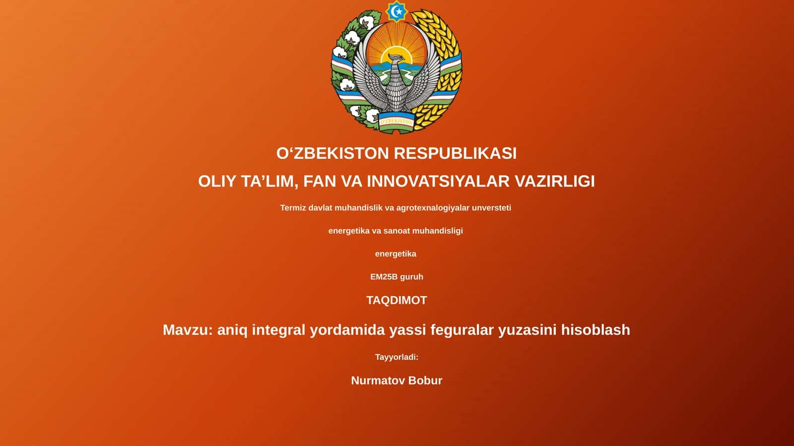 Aniqlangan Integral yordamida Yuzani Hisoblash Asoslari 1