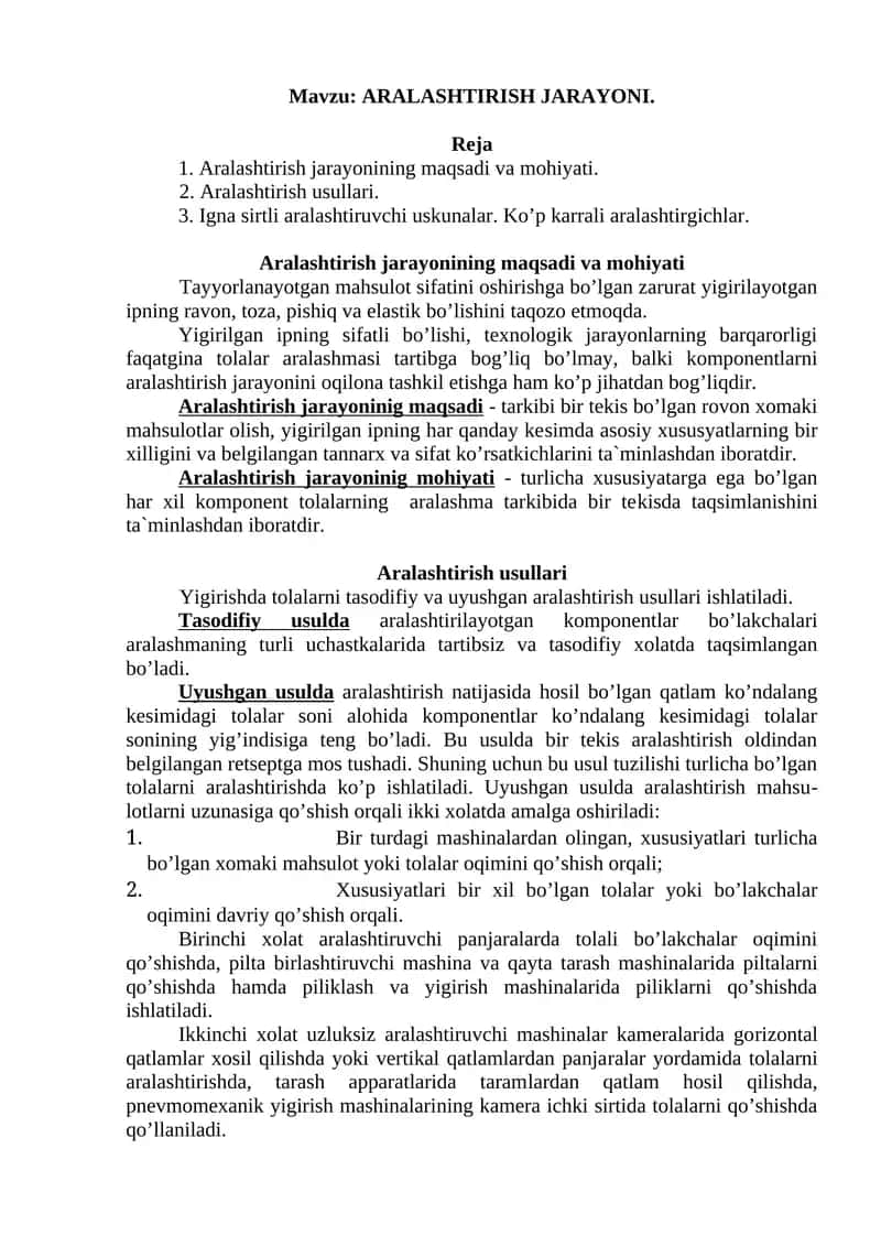 ARALASHTIRISH JARAYONI 1