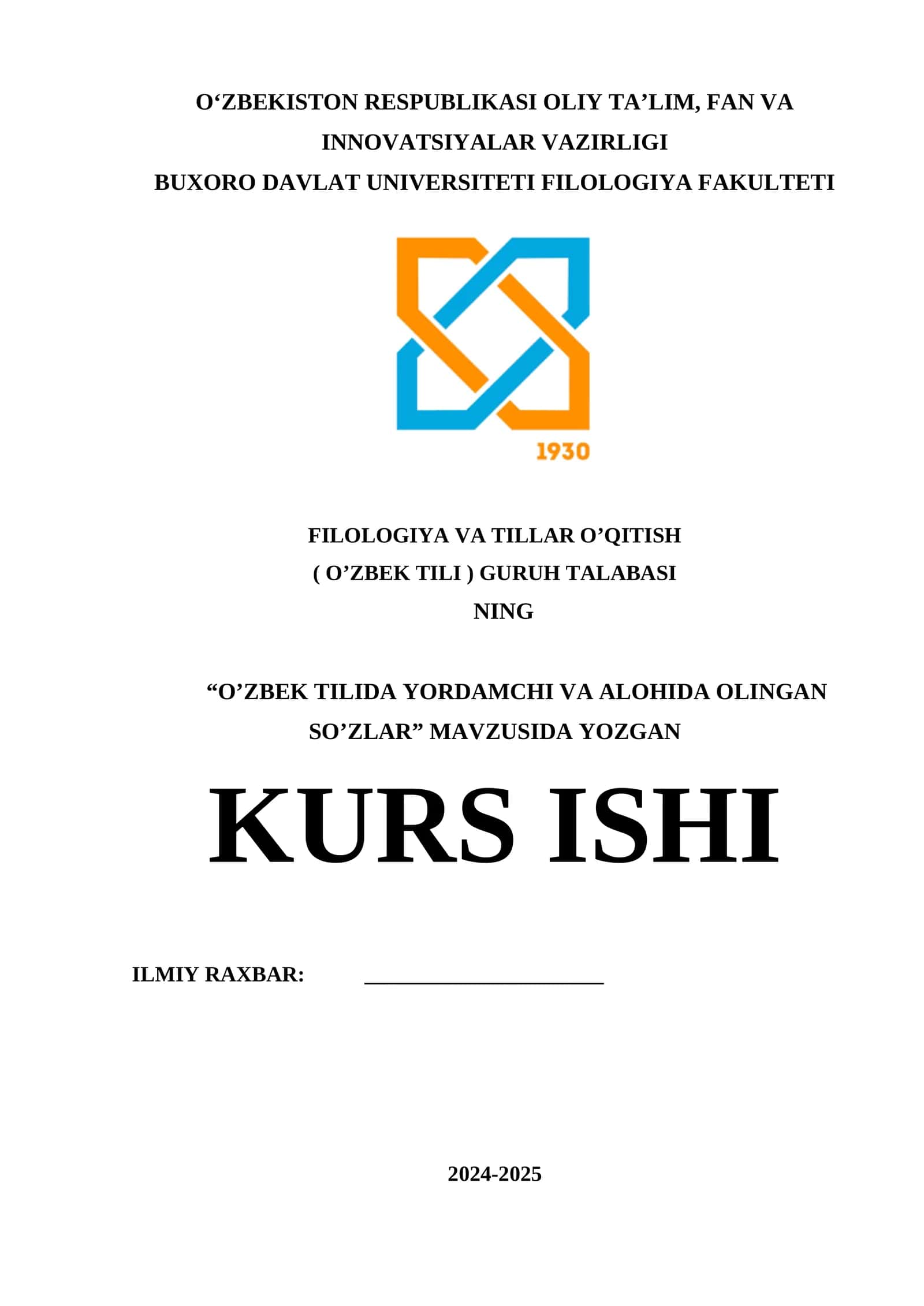 O'ZBEK TILIDA YORDAMCHI VA ALOHIDA OLINGAN SO'ZLAR 1