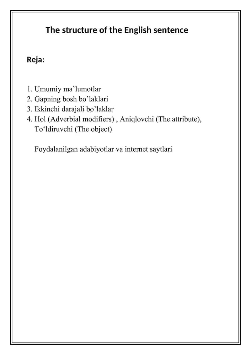 English Sentence Structure 1