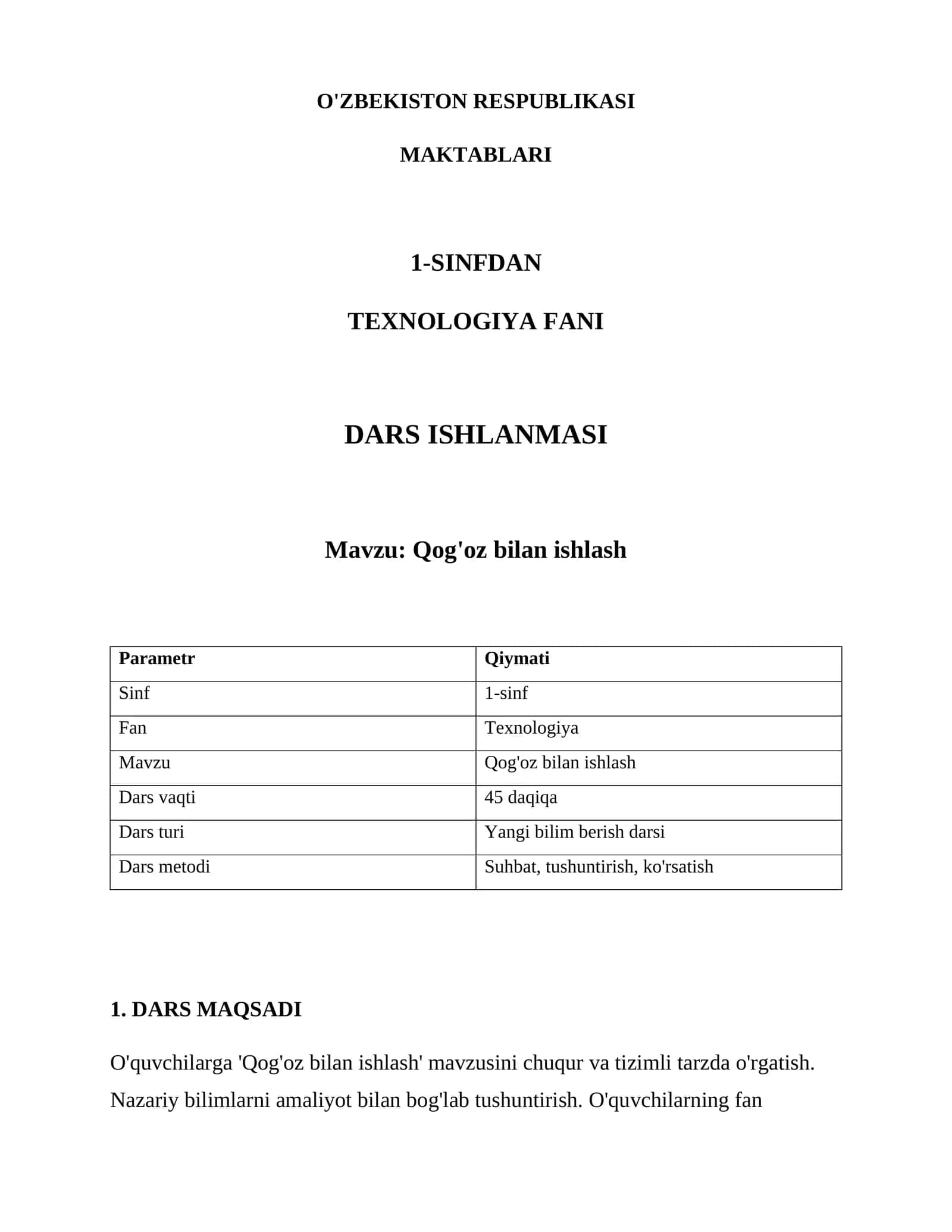Qog'oz bilan ishlash 1