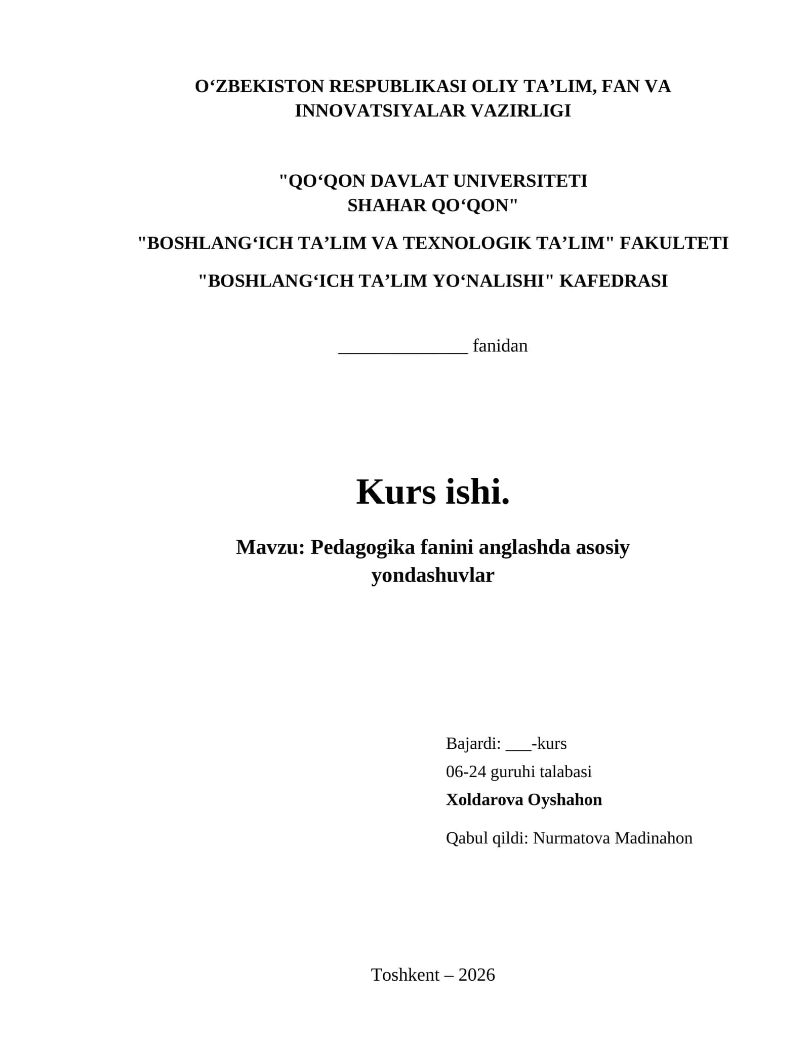 Pedagogika fanini anglashda asosiy 1