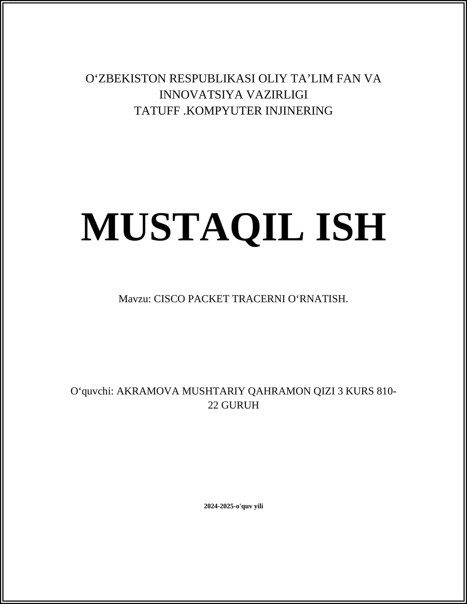 CISCO PACKET TRACERNI O‘RNATISH 1