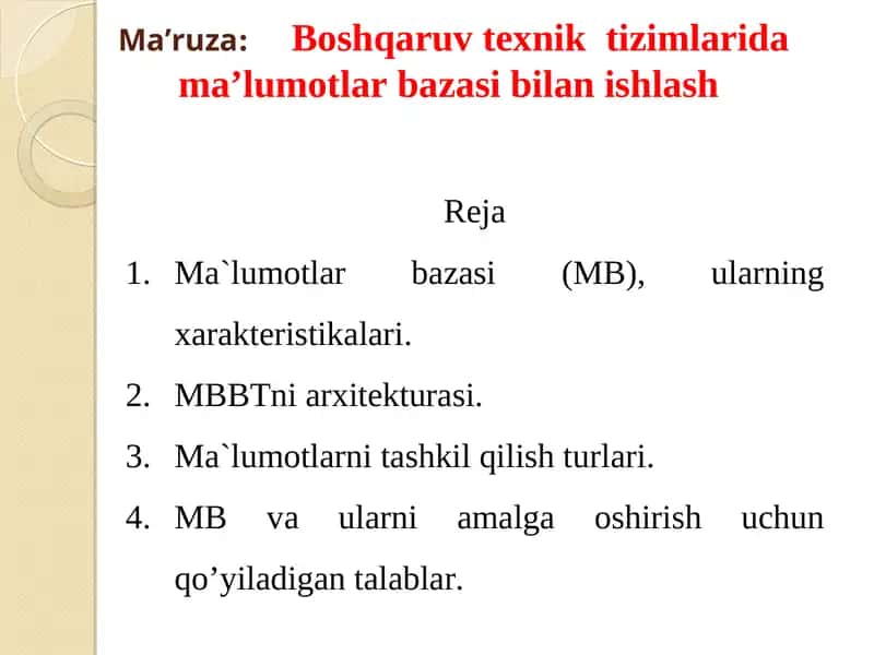 Ma'lumotlar bazasi bilan ishlash 1