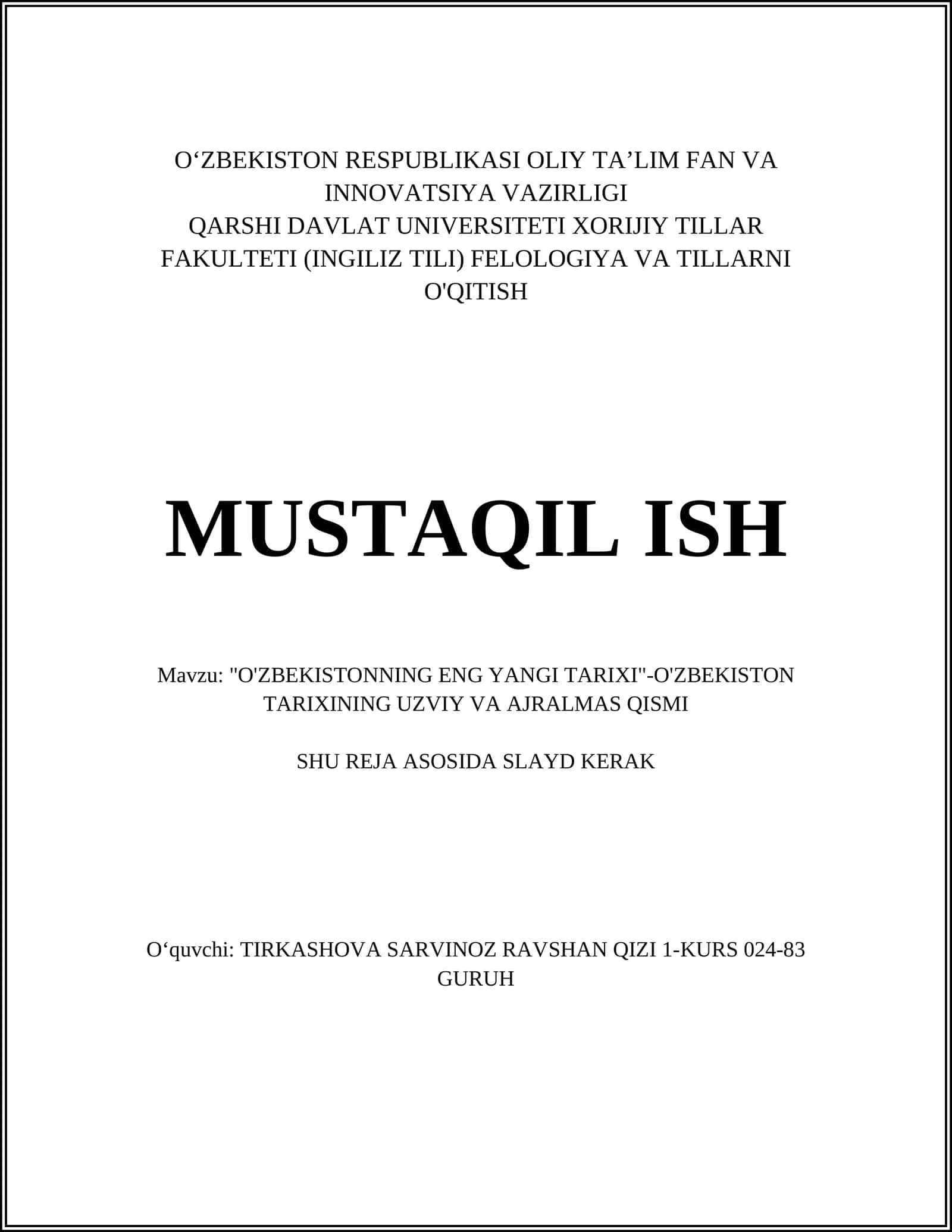 O'zbekistonning Eng Yangi Tarixi 1