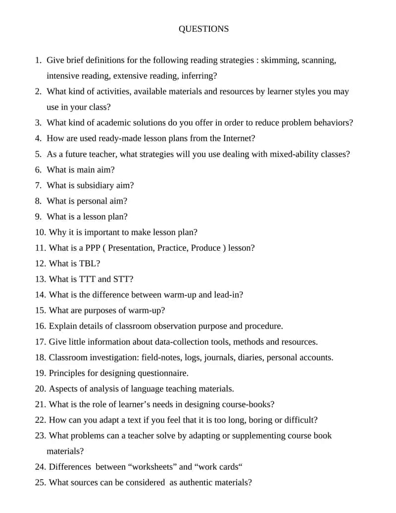 Questions on English Language Teaching Methodology 1