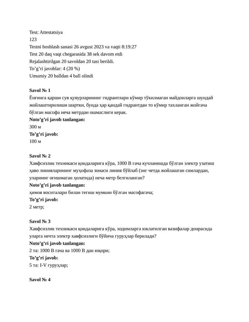 Test: Attestatsiya 1