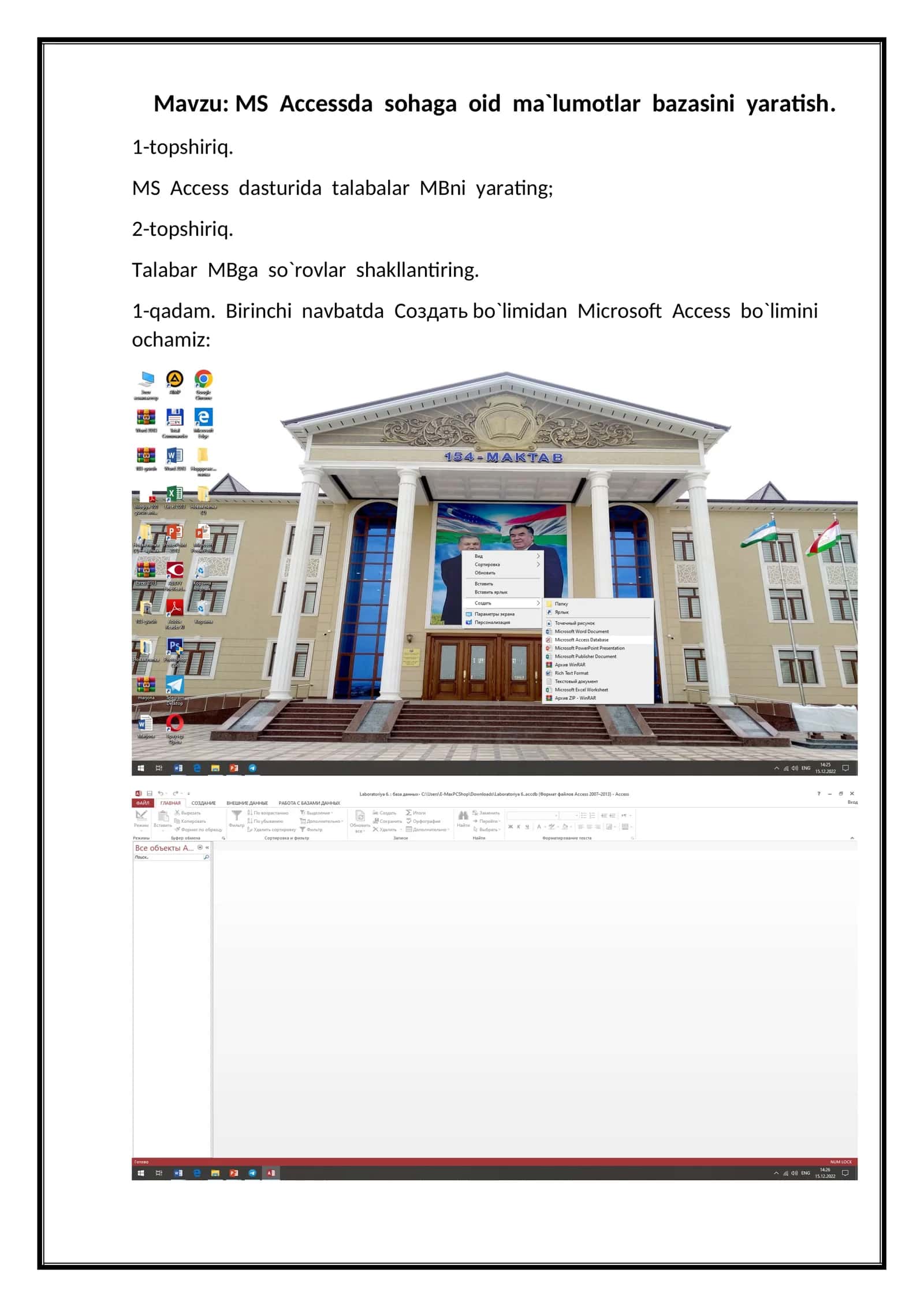 MS Accessda sohaga oid ma`lumotlar bazasini yaratish 1
