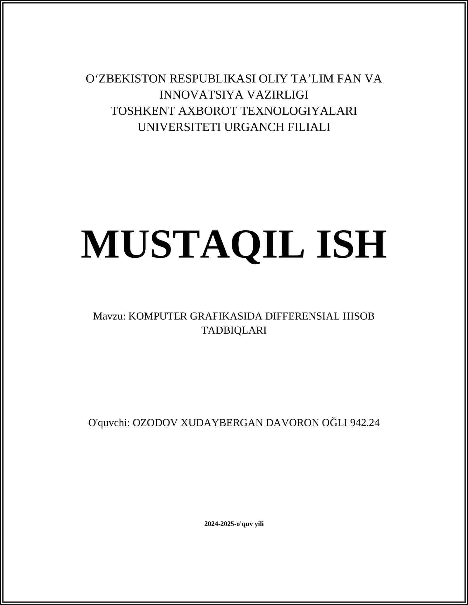 KOMPUTER GRAFIKASIDA DIFFERENSIAL HISOB TADBIQLARI 1