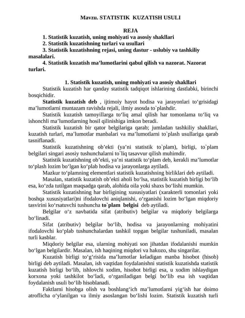 STATISTIK KUZATISH USULI 1