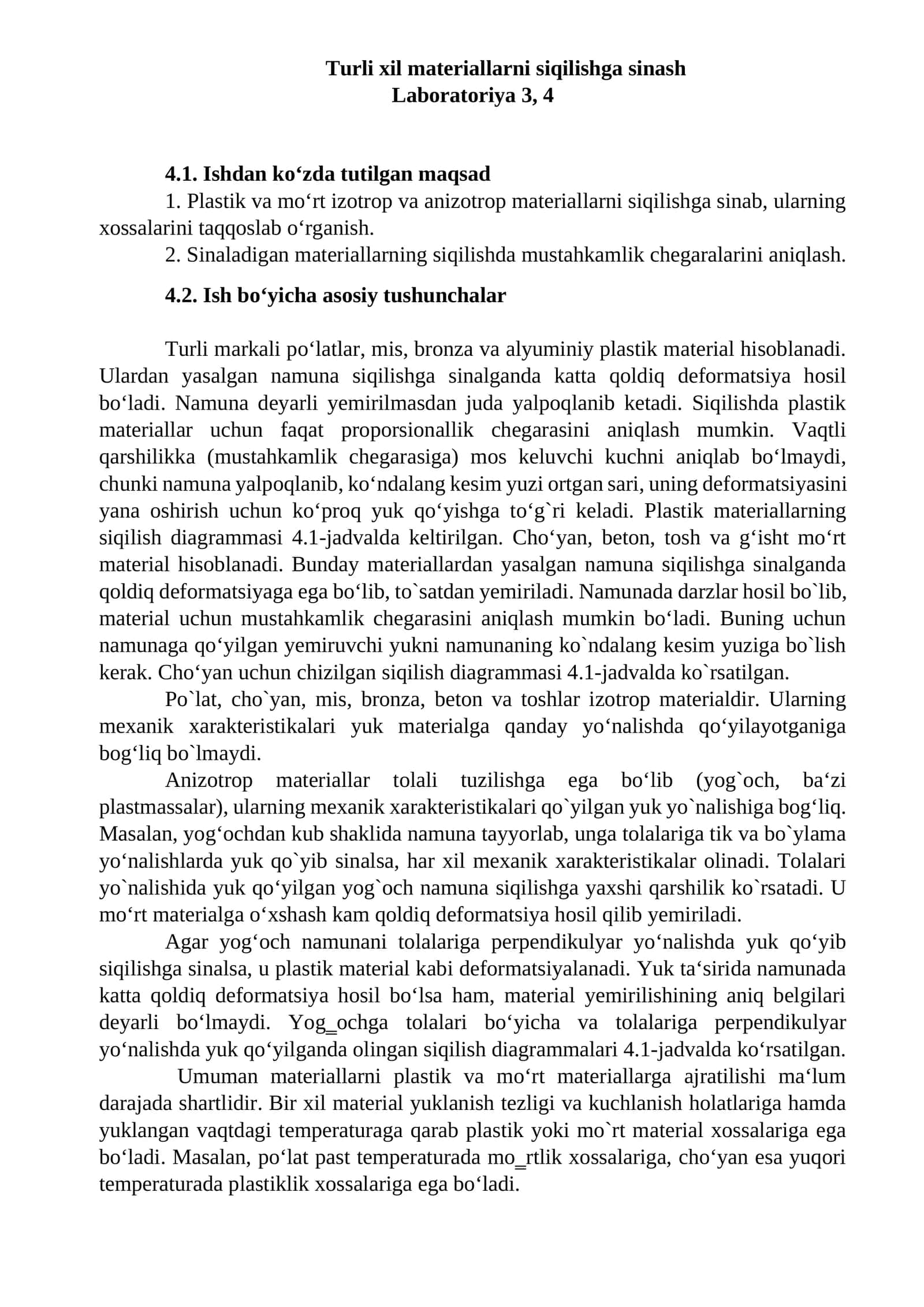 Materiallarni siqilishga sinash 1