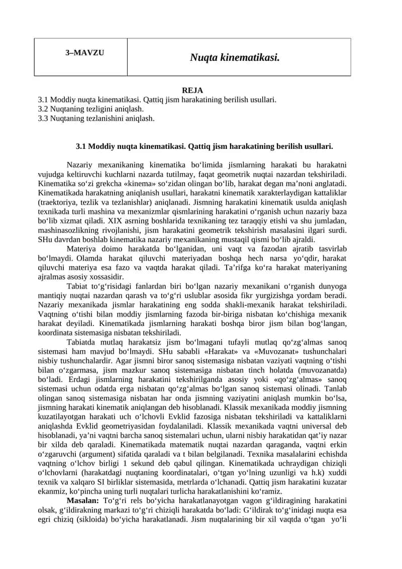 Nuqta kinematikasi. 1