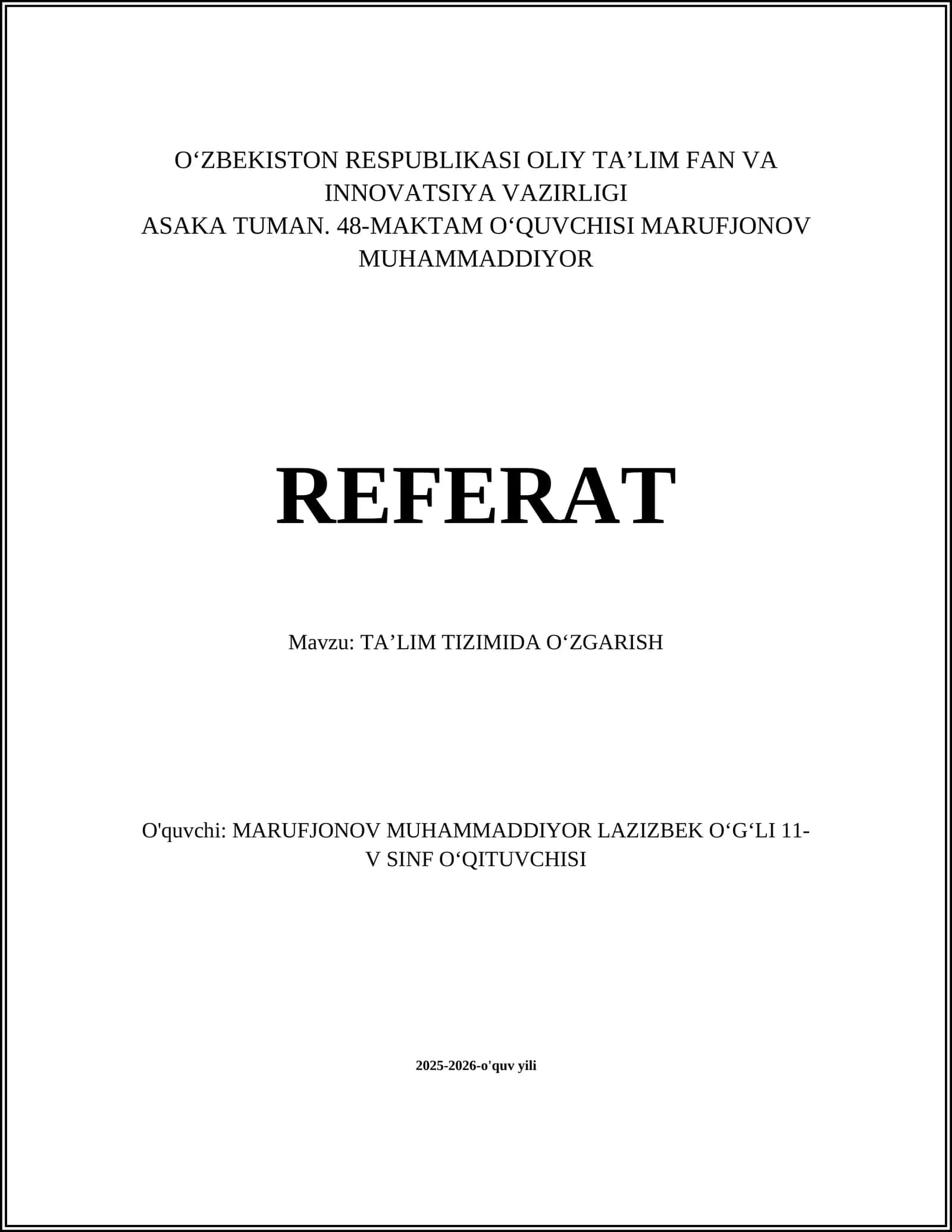 TAʼLIM TIZIMIDA OʻZGARISH 1