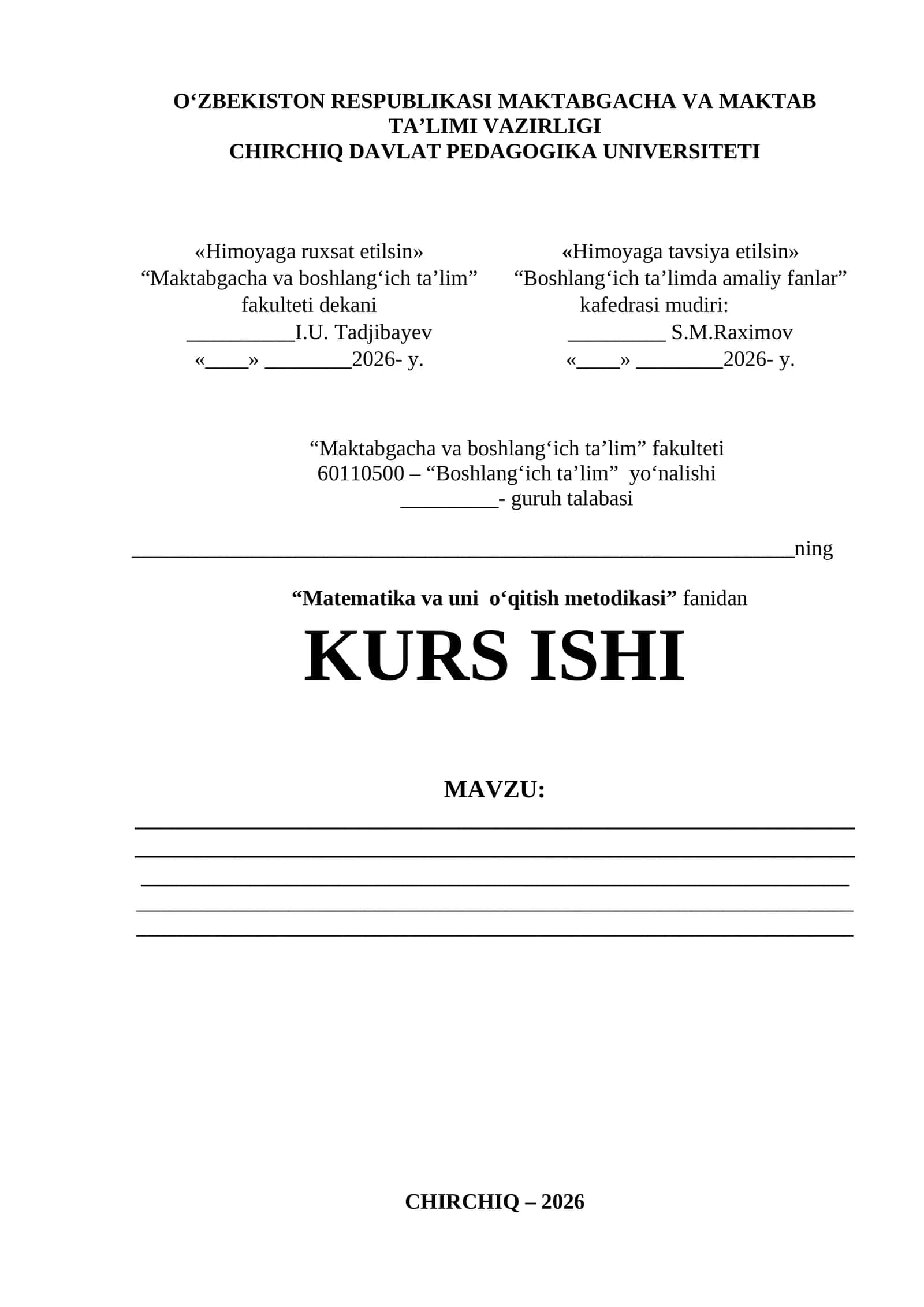 Matematika va uni o‘qitish metodikasi 1